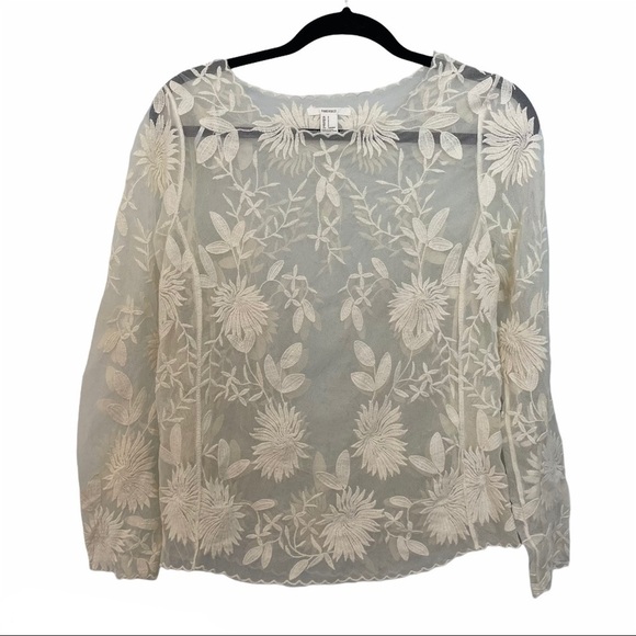 Forever 21 Tops - AntiqueWhite Lace/Embroidered Boho look Sheer Top